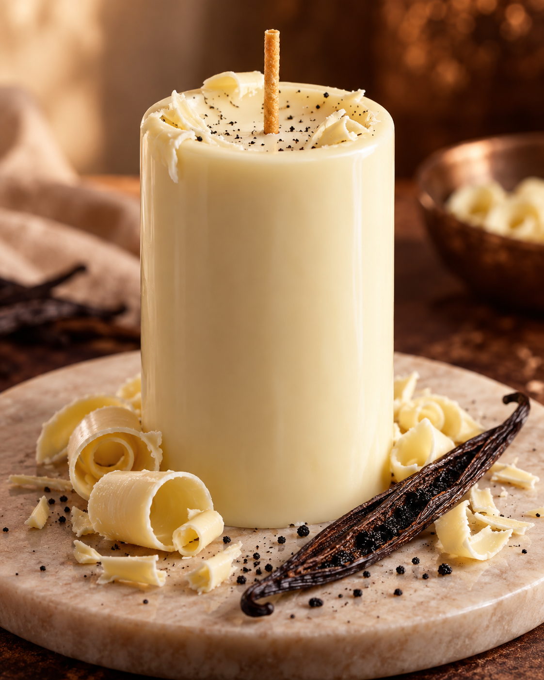 Vela comestível: Vela de Chocolate Branco e Baunilha