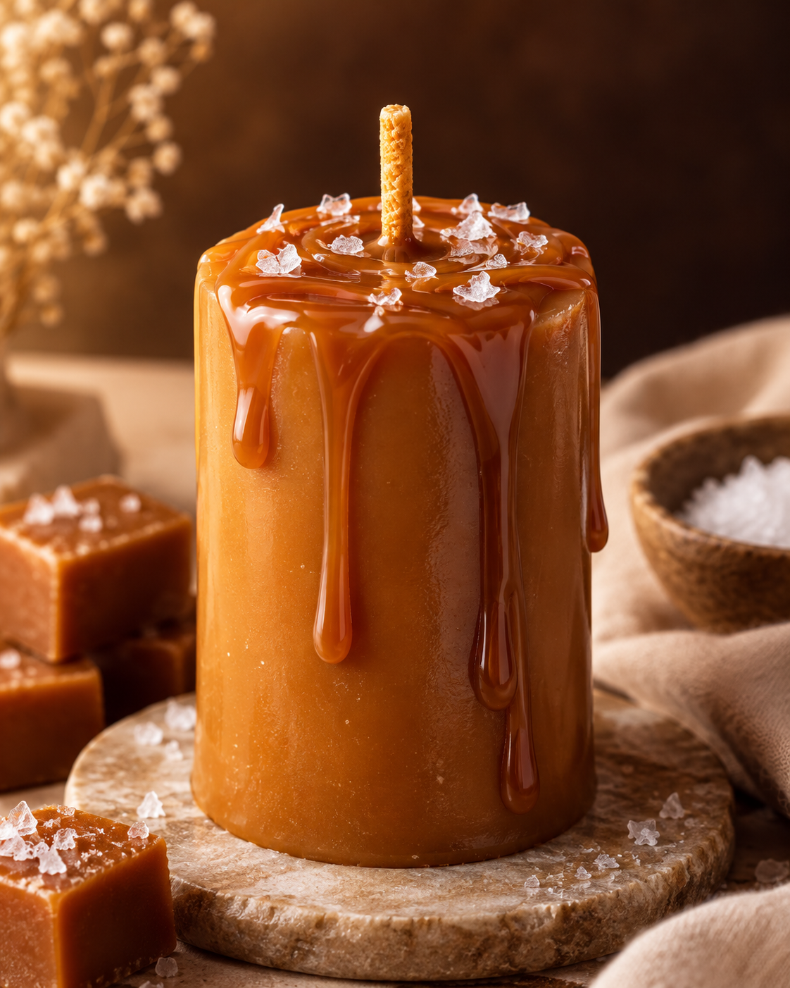 Vela comestível: Vela de Caramelo e Flor de Sal